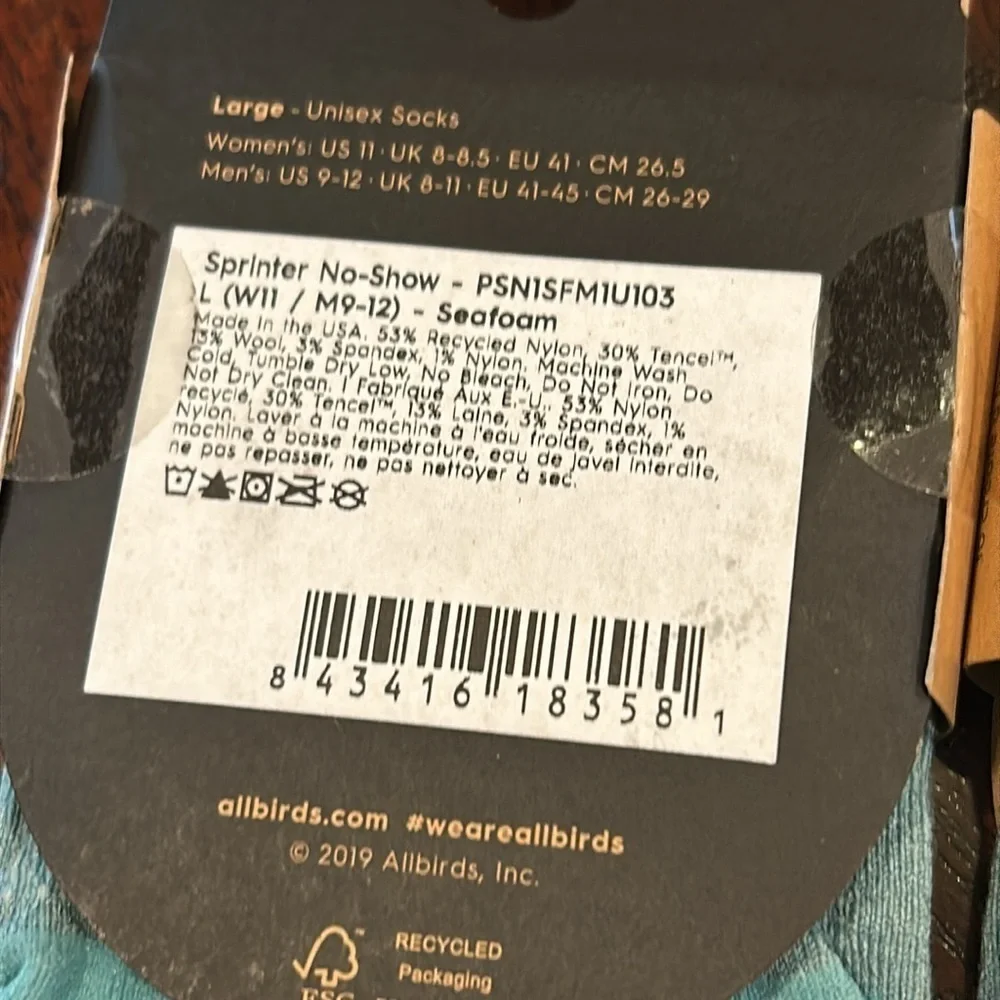 3 Pack Allbirds Merino Wool Blend Trino Sprinters No Show Socks Unisex L *As-ls*